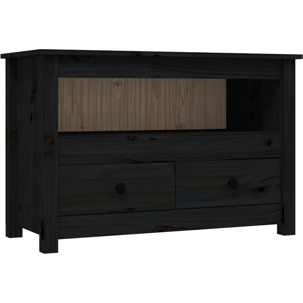 vidaXL 2 Drawer Single Shelf Black Solid Pine Wood TV Cabinet Image 2