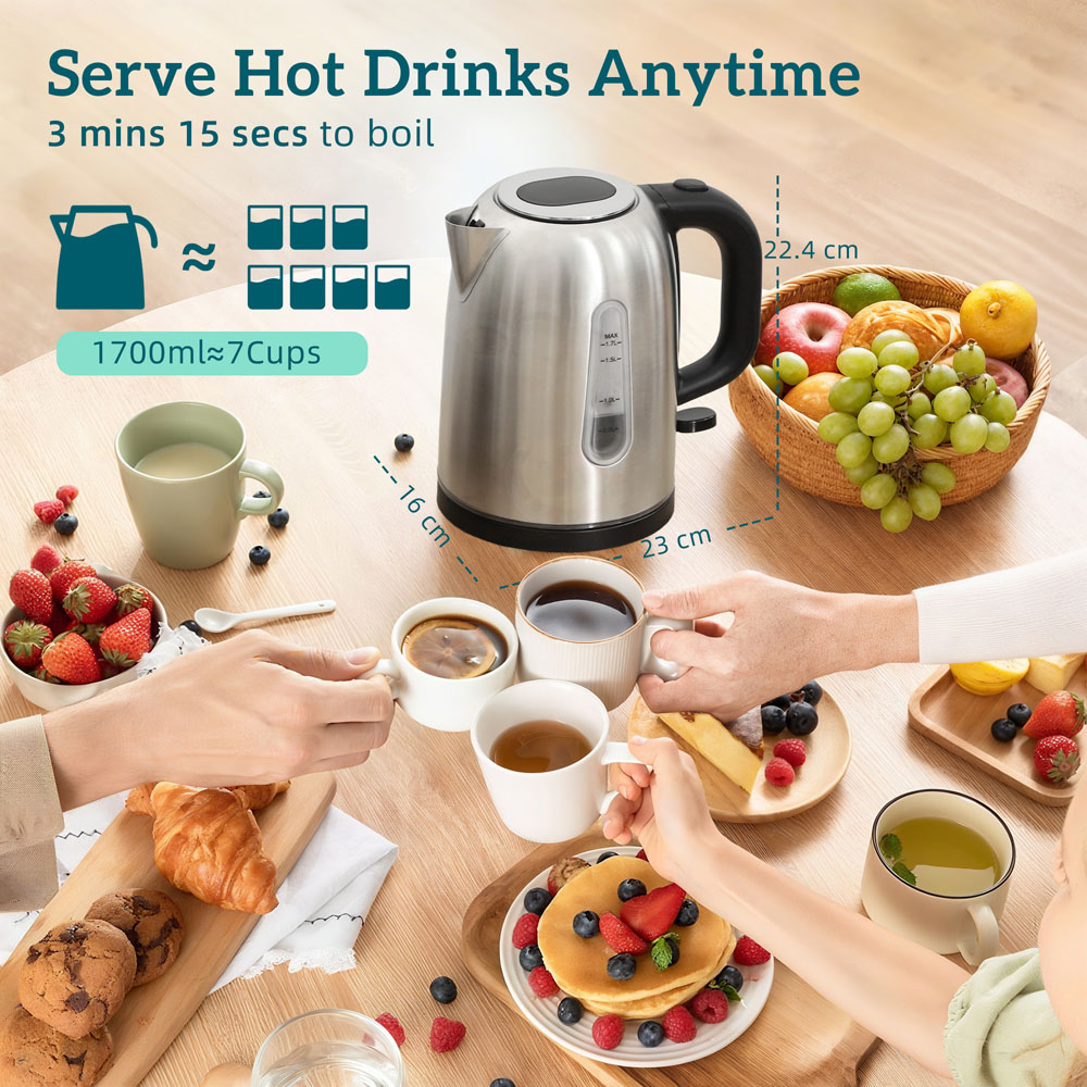 HOMCOM 800-285V70SR Silver Tone Rapid Boil 1.7L Jug Kettle and 2 Slice Toaster Set Image 9