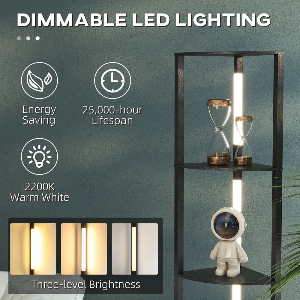 Portland 4 Shelf Black Dimmable Warm White LED Corner Floor Lamp Image 5