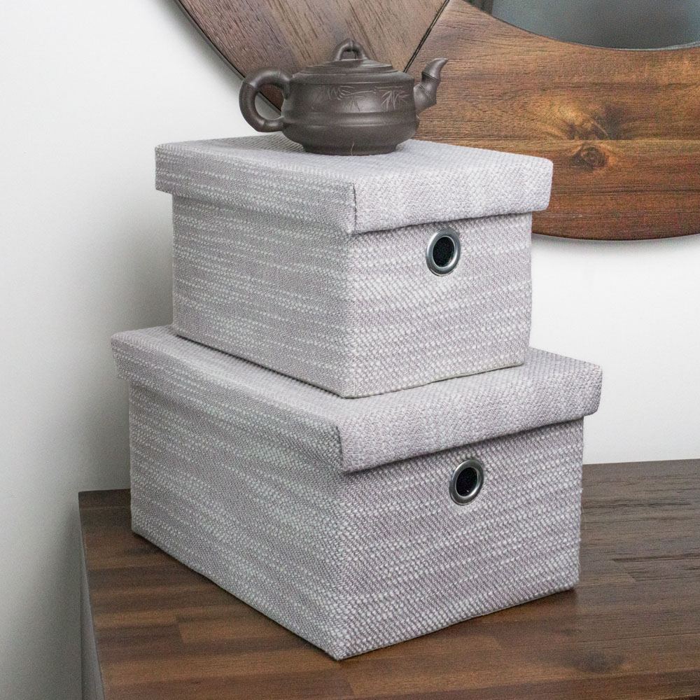 JVL Serena Light Grey Rectangular Storage Basket with Lid 2 Pack Image 2