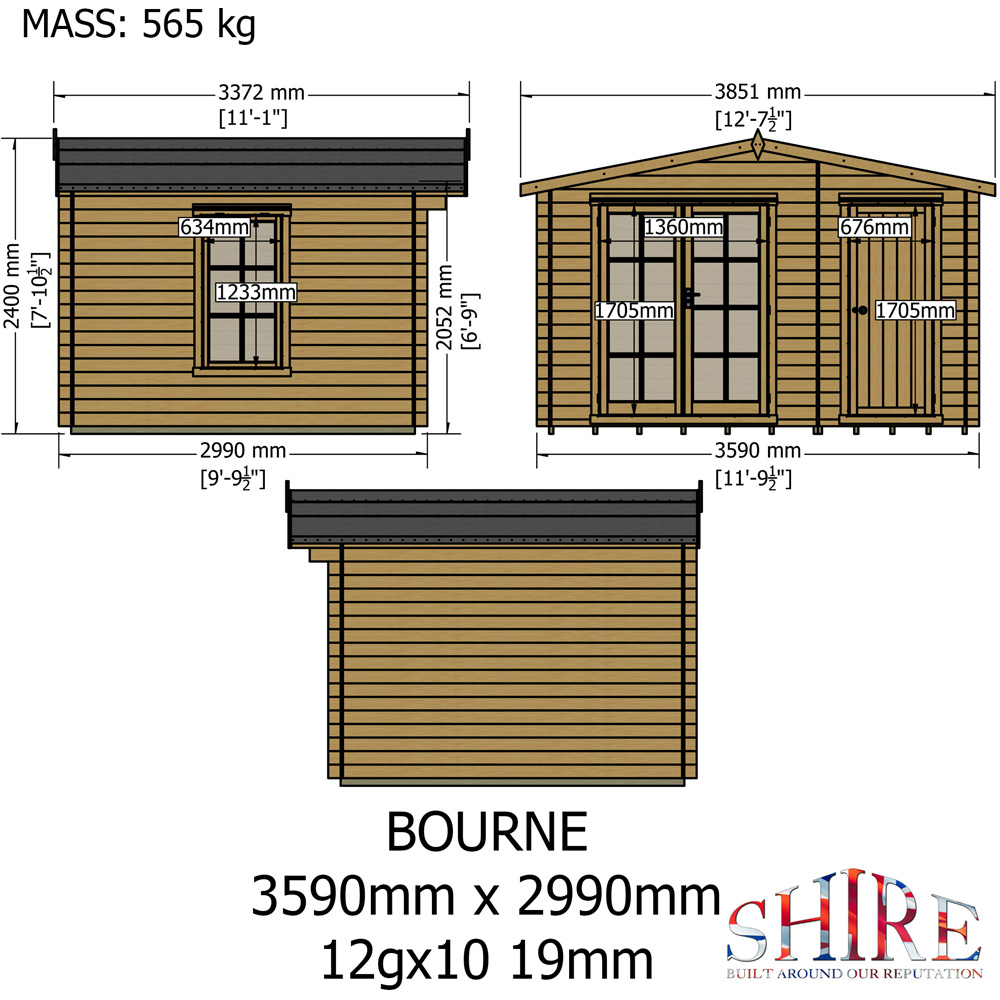 Shire Bourne 12 x 10ft Dual-Purpose Apex Garden Log Cabin with Integral Storage Image 9