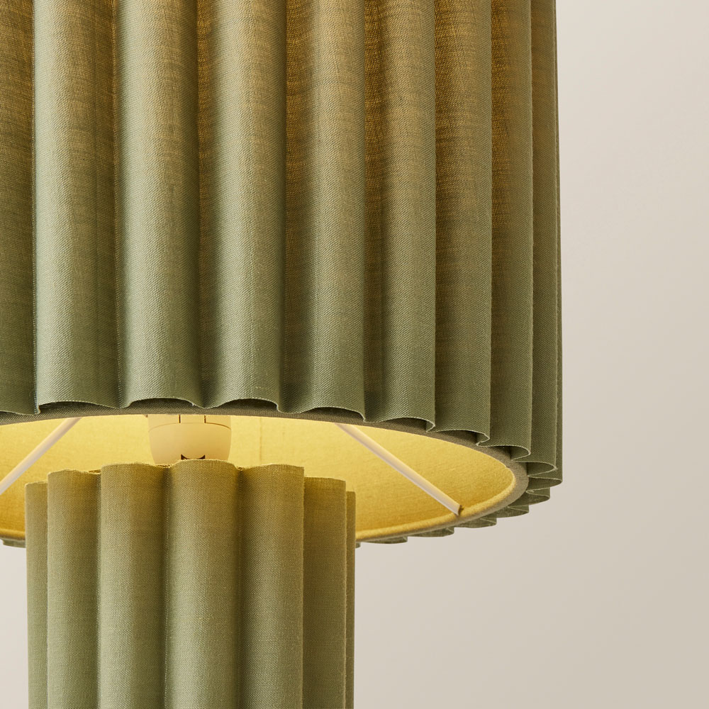 ValueLights Lenny Moss Green Drum Lamp Shade Ribbed Full Fabric LED Table Lamp Image 3
