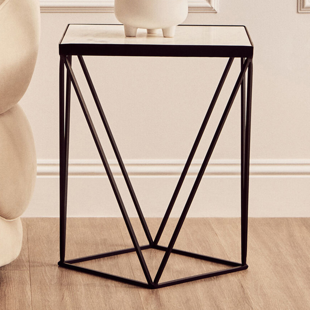 Premier Housewares Shalimar Square Side Table with Black Base Image 1