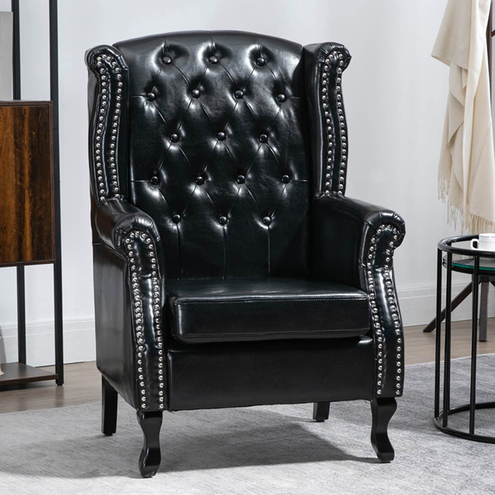 Portland Chesterfield Black Tufted Wingback Accent Armchair Image 1