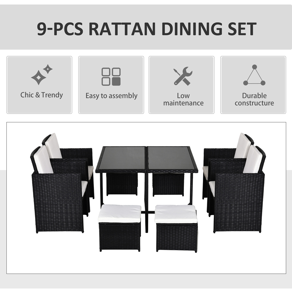 Outsunny 8 Seater Outdoor Dining Set Black with Stool Image 4