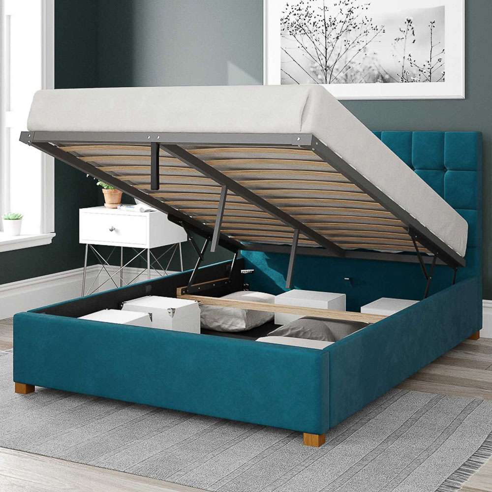 Aspire Sinatra Double Teal Plush Velvet Ottoman Bed Image 2
