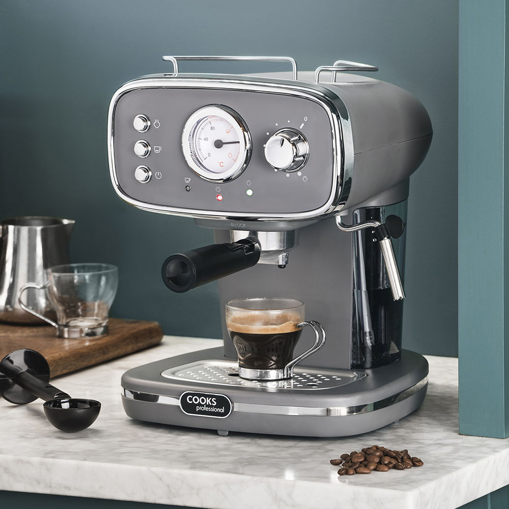 Cooks Professional K196 Grey Retro 15 Bar 1.2L Digital Coffee Machine Image 2