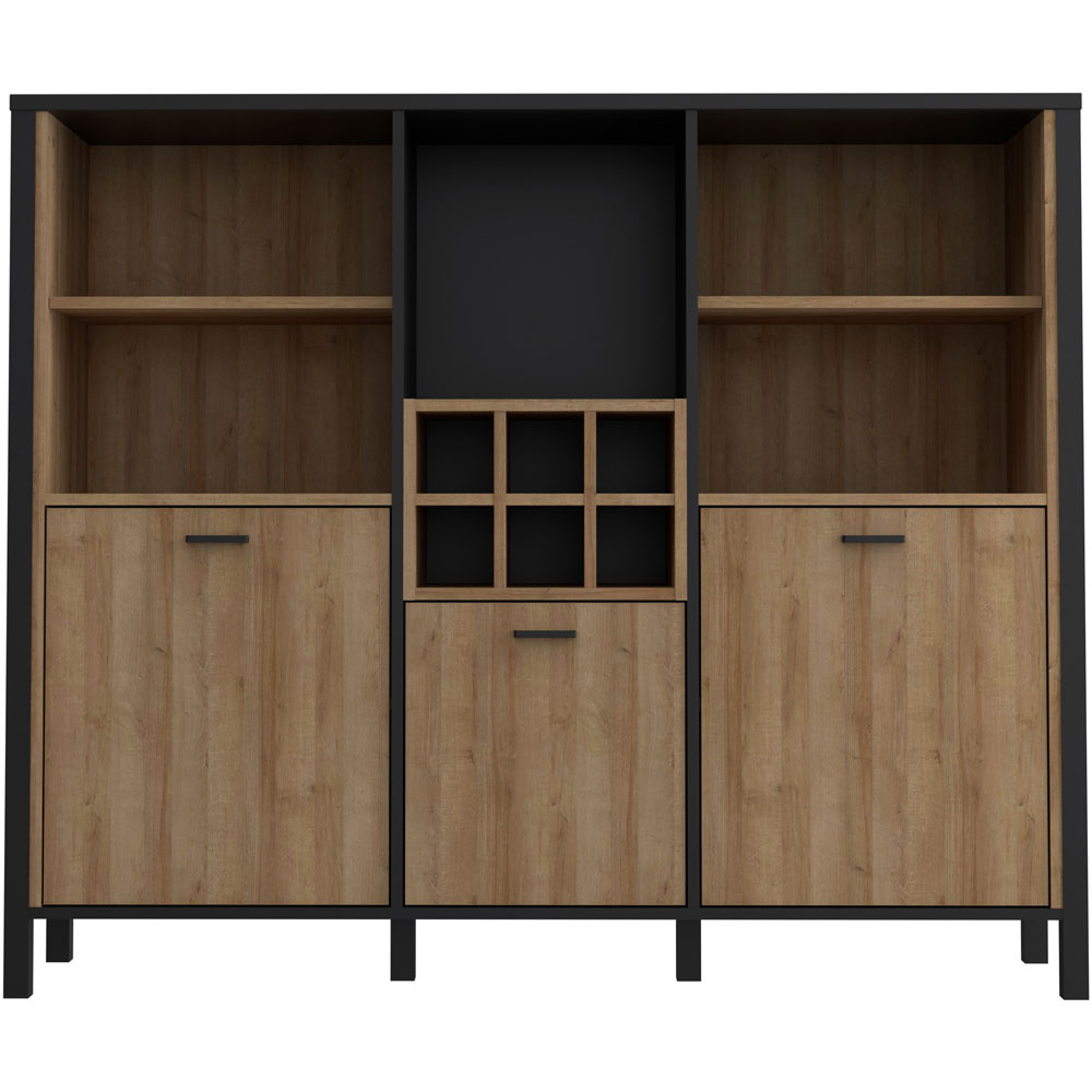 Florence High Rock 3 Door Matt Black and Riviera Oak Shelf Unit Image 3