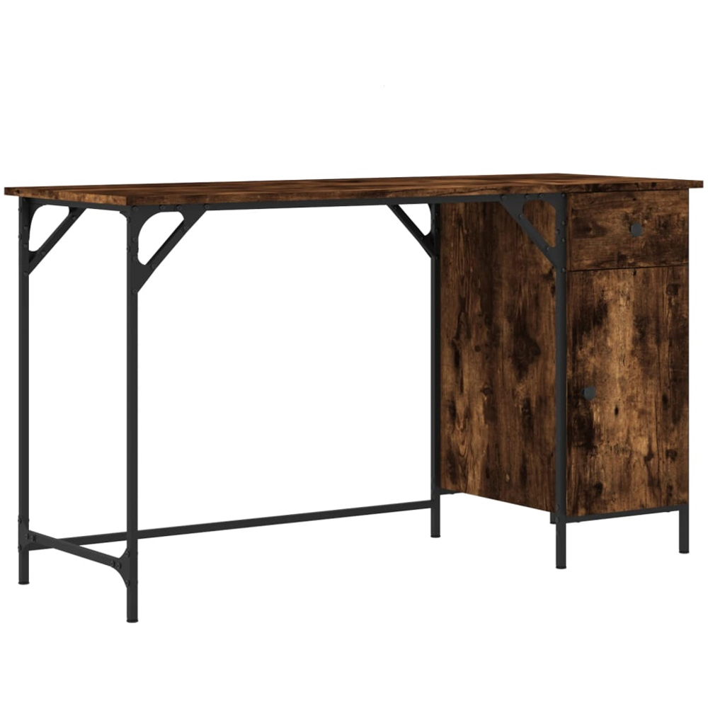 vidaXL Single Door Single Drawer Industrial Style Computer Desk Smoked Oak Image 2