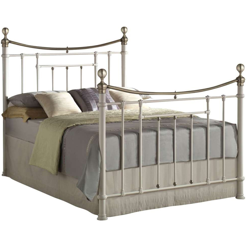 Bronte Double Cream and Antique Brass Metal Bed Frame Image 2