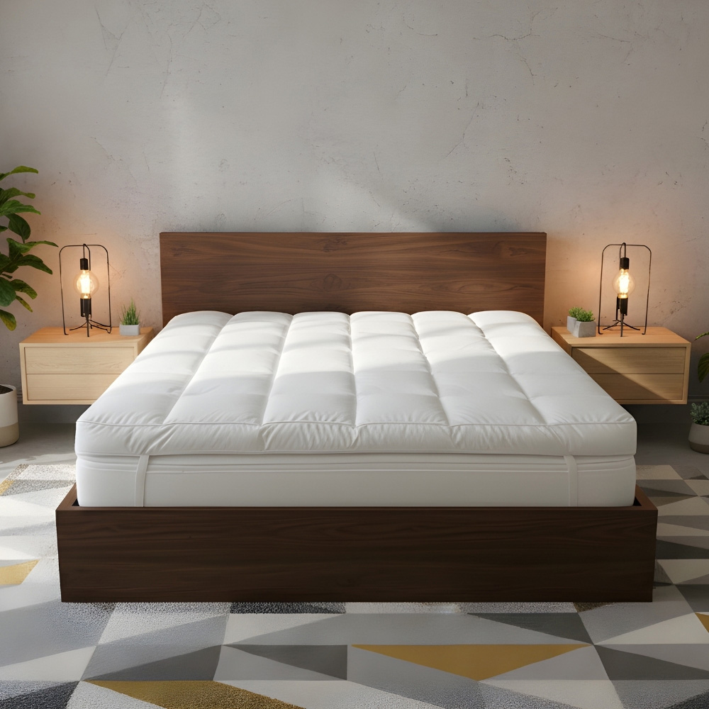 Opulent Home Small Double White Duck Feather Mattress Topper with Down-Proof Cotton Cover 5 inch Image 2