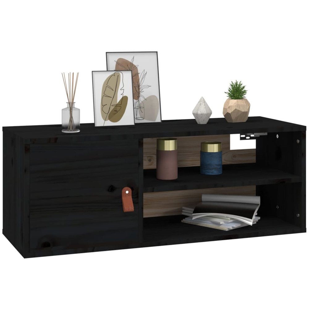 vidaXL Single Door 2 Shelf Black Solid Wood Pine Wall Cabinet Set of 2 Image 3