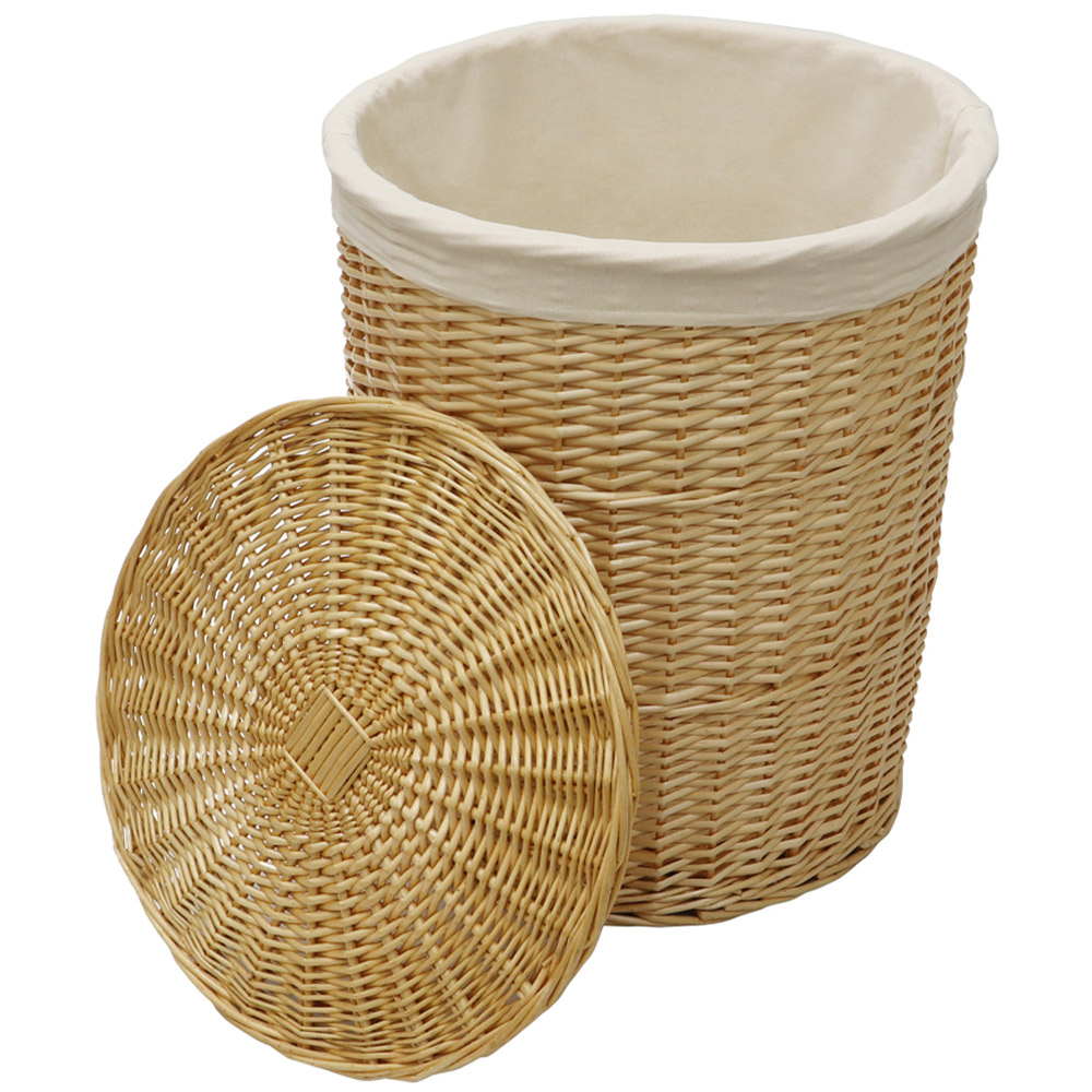 JVL 4 Piece Acacia Honey Round Willow Laundry and Waste Paper Basket Set Image 5