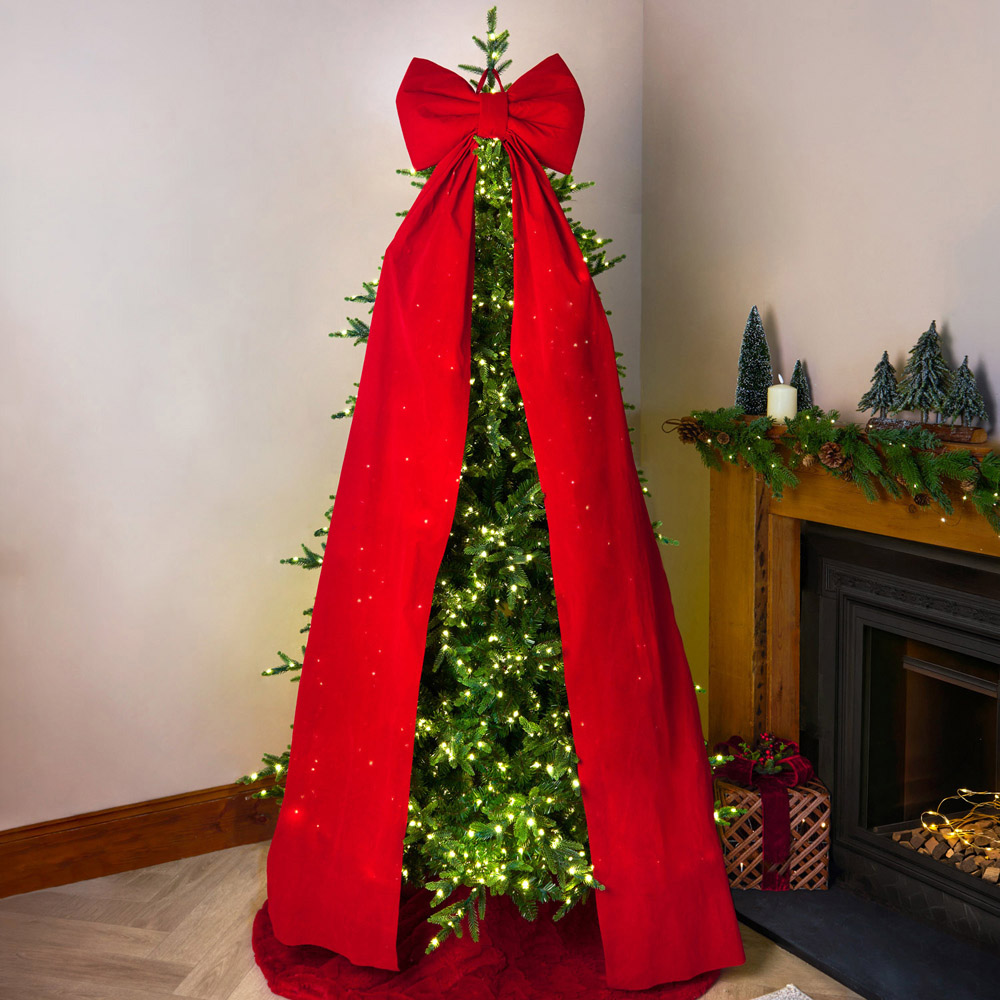 Velvet Tree Topper Bow Red Image 2