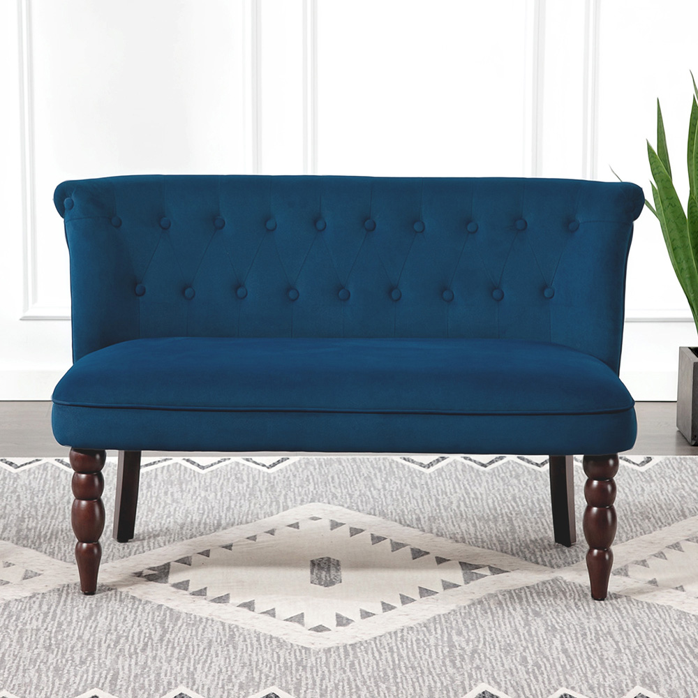 Portland 2 Seater Dark Blue Velvet Feel Wingback Sofa Image 3