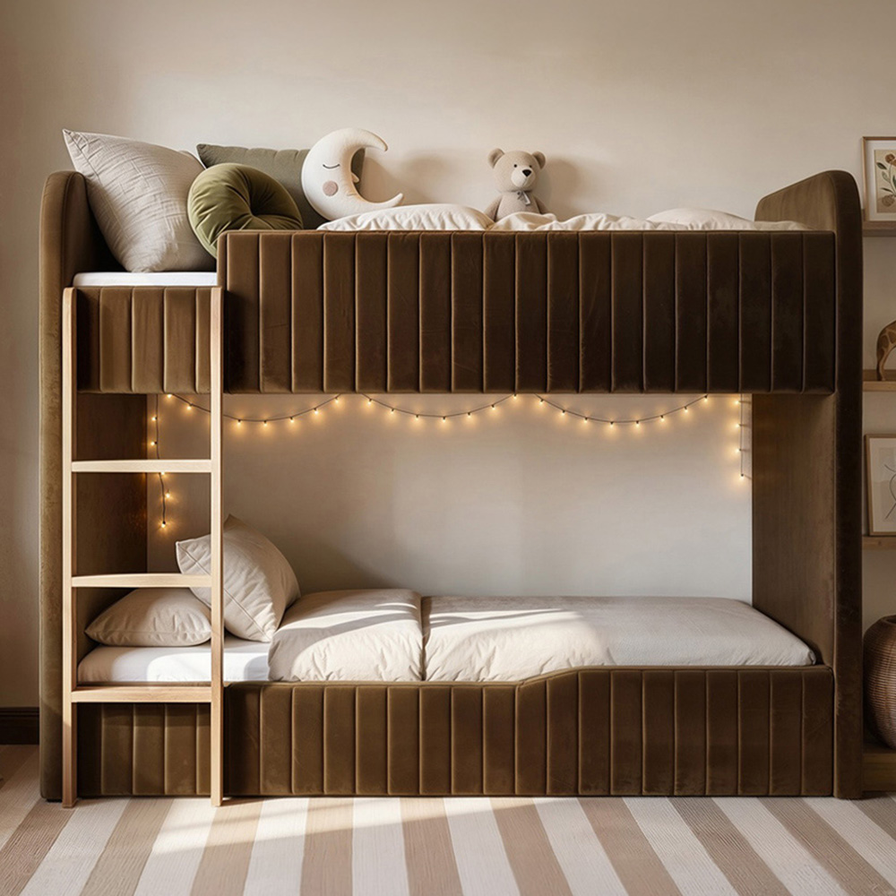 Flair Venna Brown Velvet Upholstered Bunk Bed Image 1