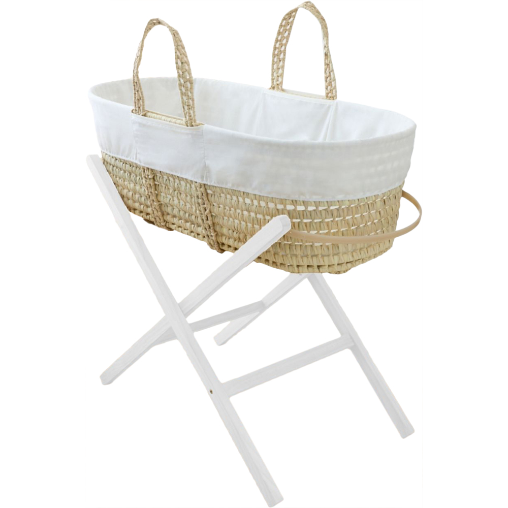 Clair De Lune White Scandi Moses Basket with Folding Stand Image 1