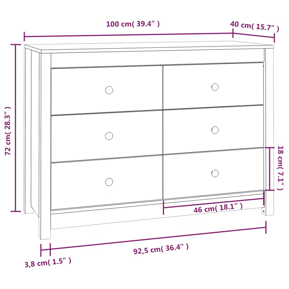 vidaXL 6 Drawer Natural Solid Pine Wood Sideboard Image 9