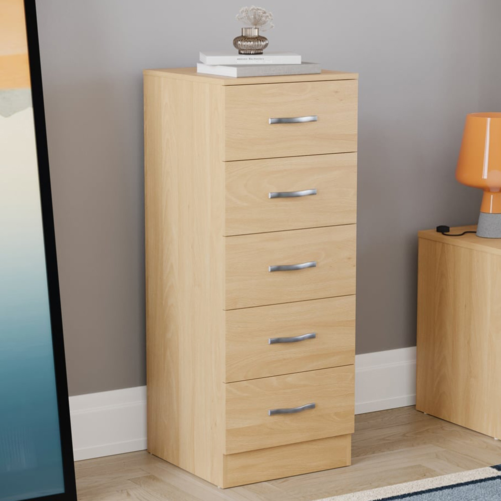 VIDA DESIGNS Riano 5 Drawer Pine Narrow Chest of Drawers Image 1