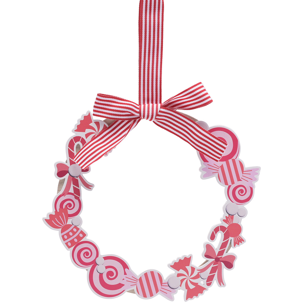 The Christmas Gift Co Candy Pink Wreath Plaque Image 1