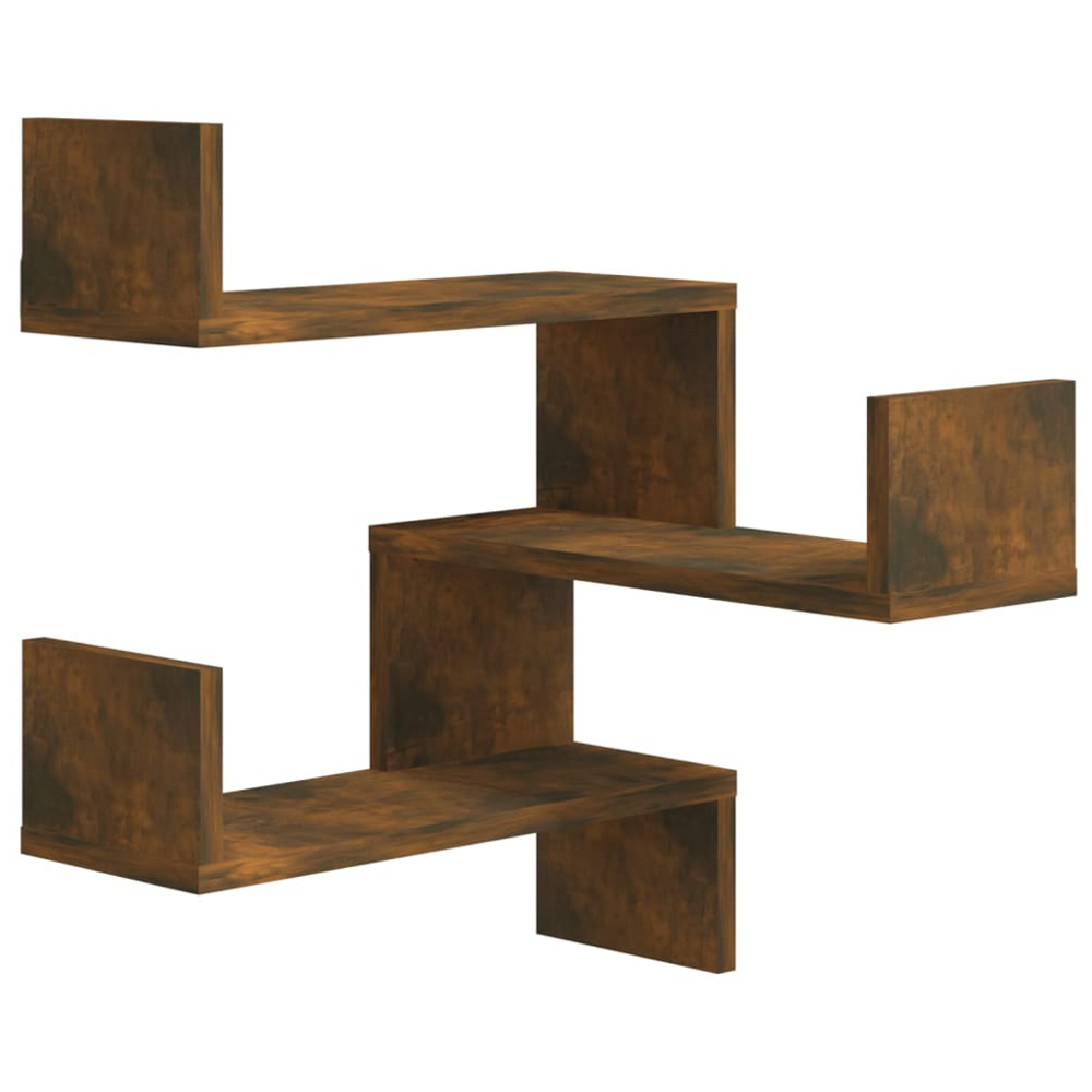 vidaXL 3 Shelf Smoked Oak Floating Corner Wall Shelf Image 1