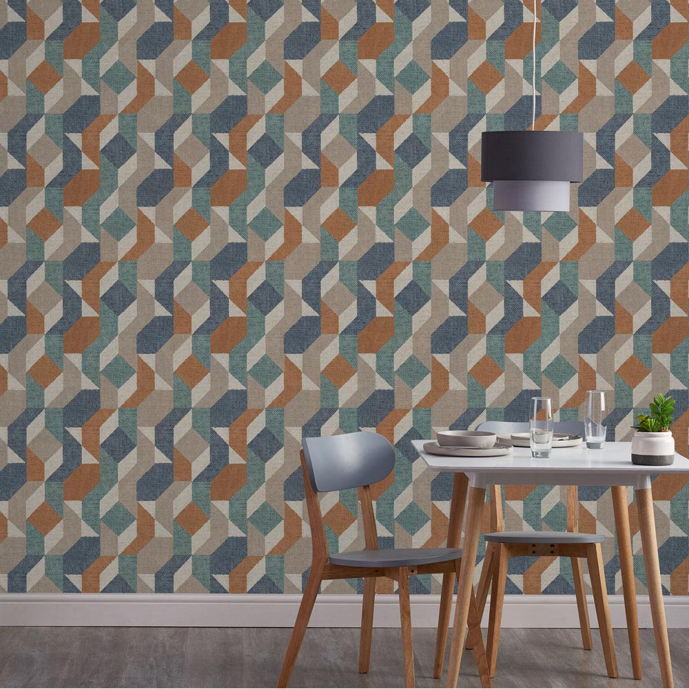 Superfresco Easy Woven Abstract Blue and Orange Wallpaper Wilko