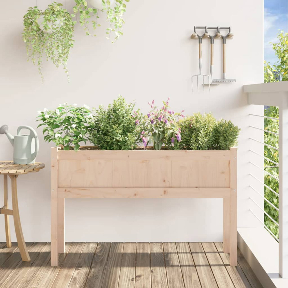 vidaXL Natural Pine Wood Garden Planter with Legs 70 x 110 x 31cm Image 2