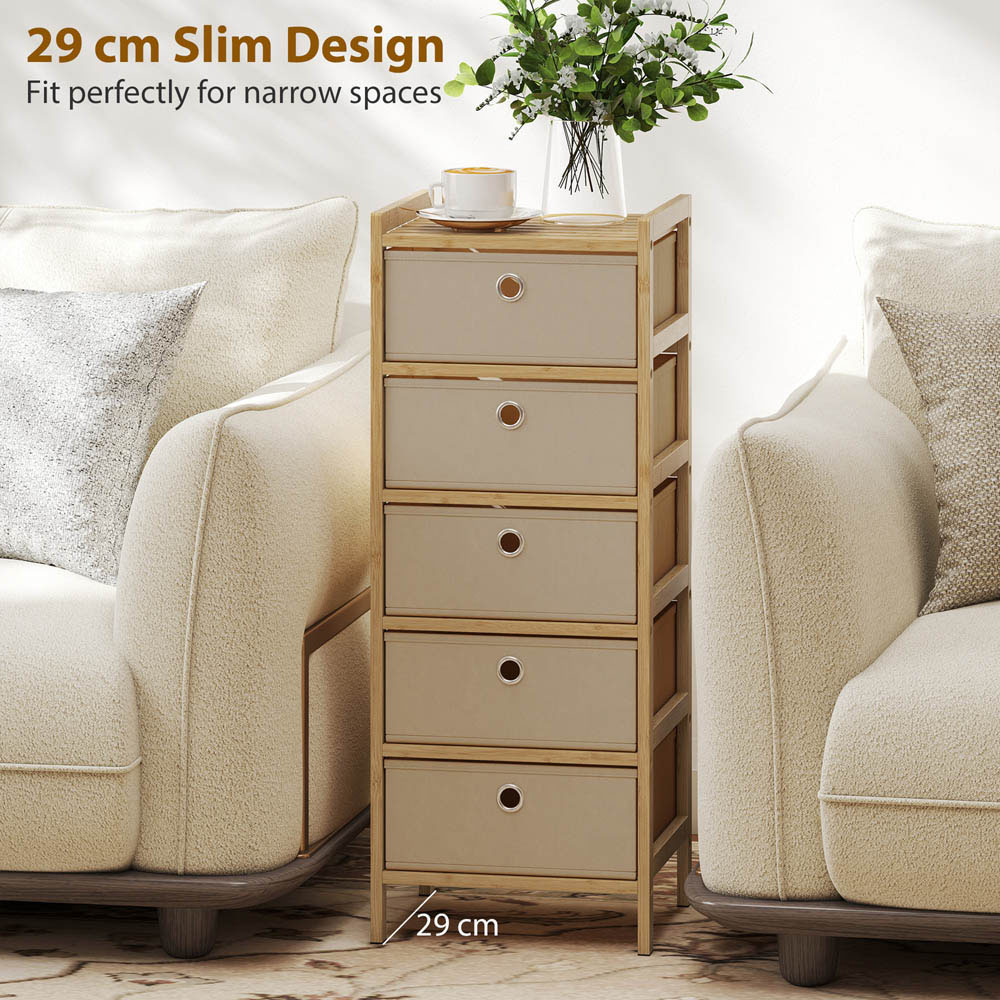 Portland 5 Fabric Drawer Cream White Bamboo Frame Chest of Drawers Image 6