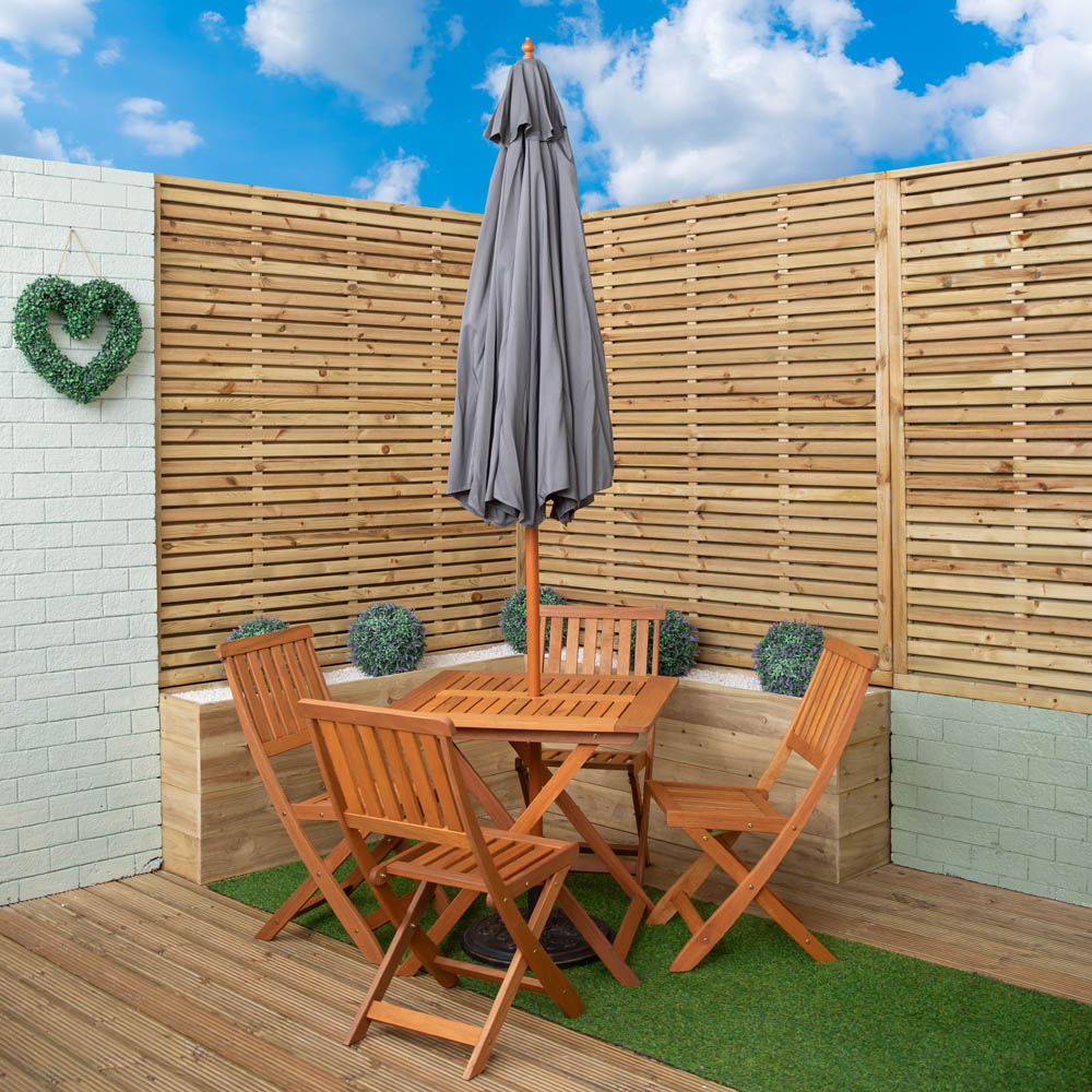 Samuel Alexander 4 Seater Wooden Square Foldable Dining Set with Grey Parasol and Base Image 9