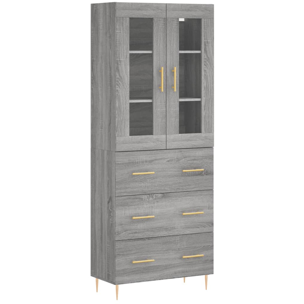 vidaXL 2 Glass Door 3 Drawer Grey Sonoma Highboard Image 2