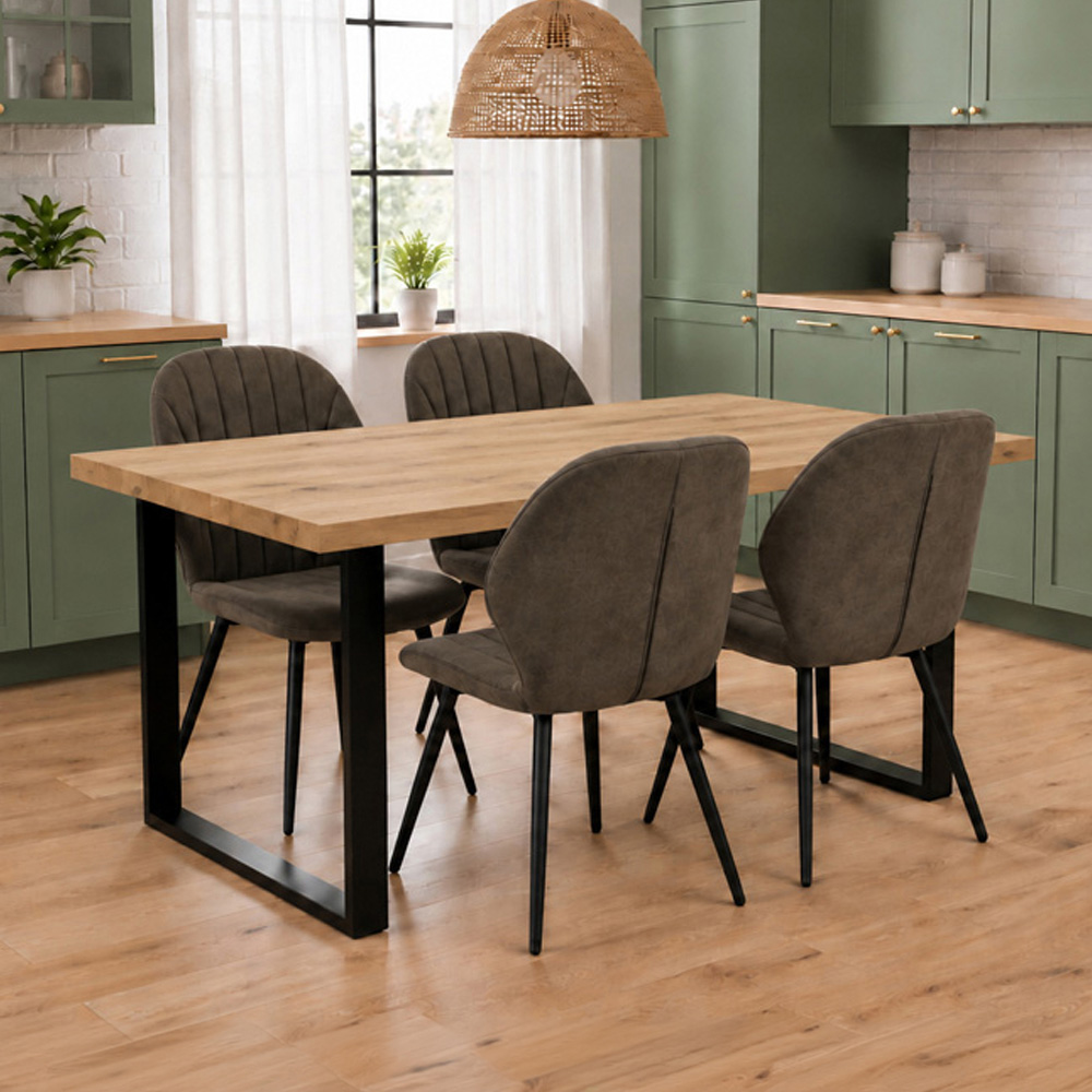 Indoor Living Colorado 4 Seater Distressed Taupe Jaydn Leather Dining Table Set Image 1