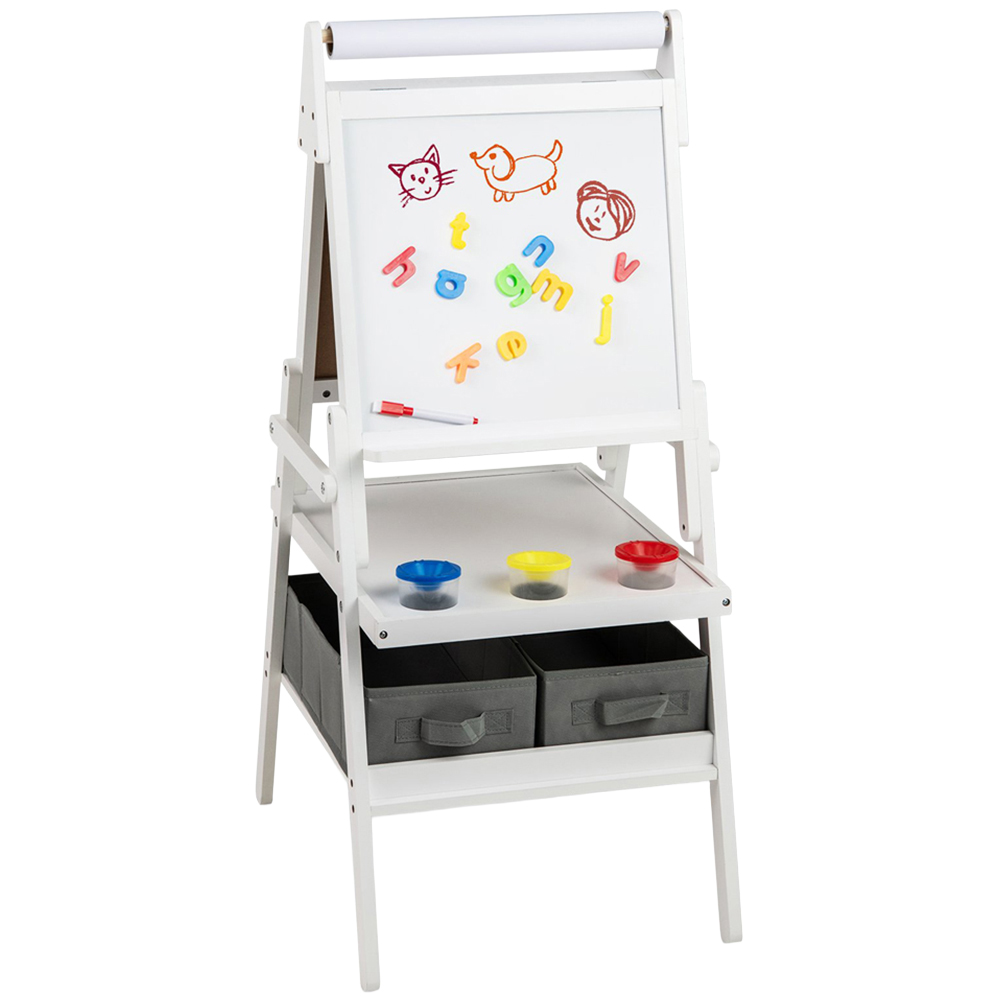 Costway Kids White Double Sided Easel with Magnetic Whiteboard and Chalkboard Image 1