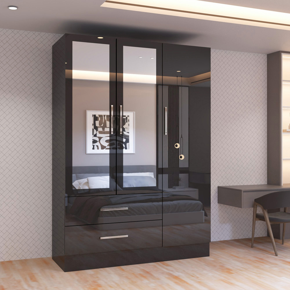 Sliding Wardrobes 4U 3 Door 2 Drawer Black High Gloss Hinge Door Wardrobe 120cm Image 5