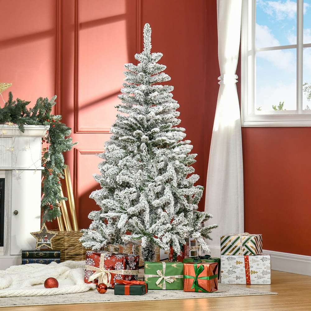 Everglow Green Snow Flocked Artificial Christmas Tree with Steel Base 5ft Image 2