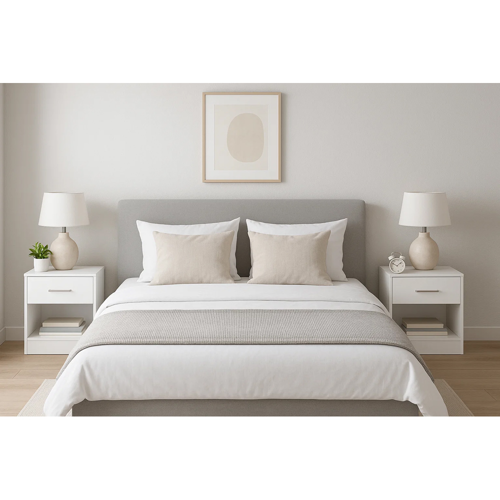 Modcraft Single Shelf Single Drawer White Bedside Table Set of 2 Image 3