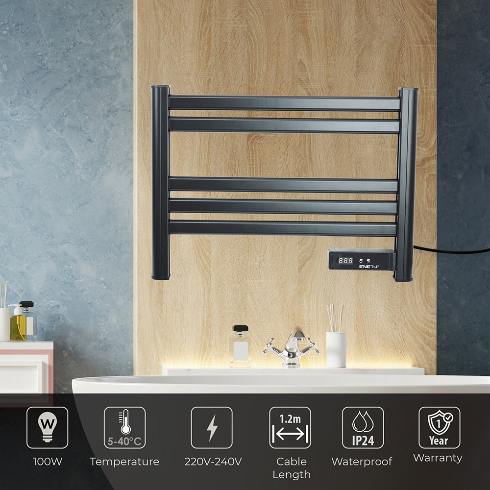 Ener-J Smart Infrared Heating Black Towel Rail with LC Screen 200w Image 2