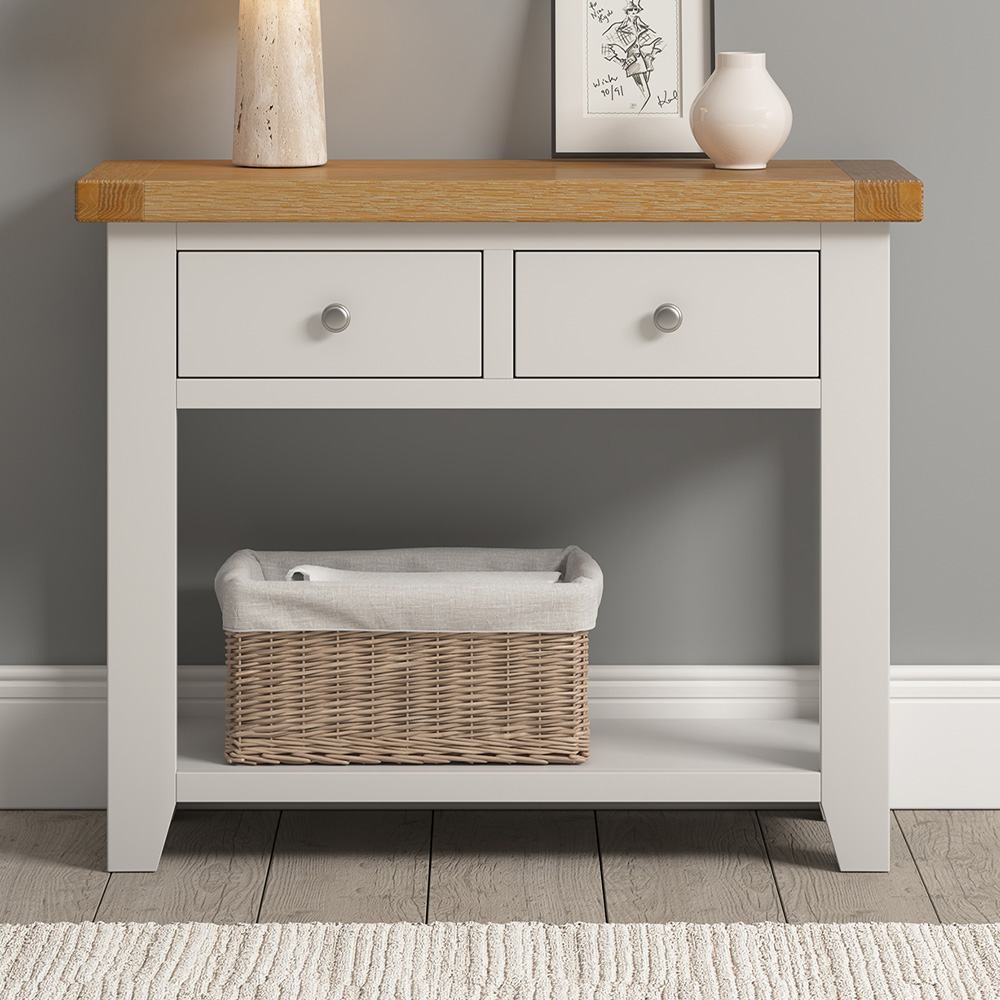 Seconique Windsor 2 Drawer Ivory and Oak Console Table Image 1
