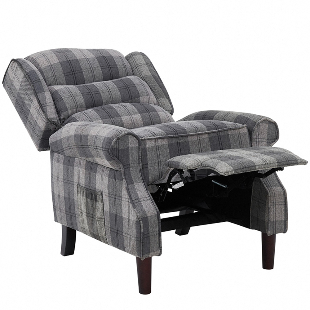 Home Detail Nairn Grey Tartan Manual Recliner Chair Image 3