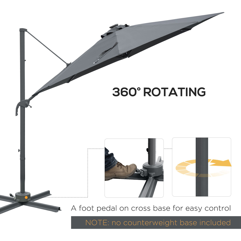 Outsunny Dark Grey Solar LED Crank and Tilt Parasol 3m Image 5