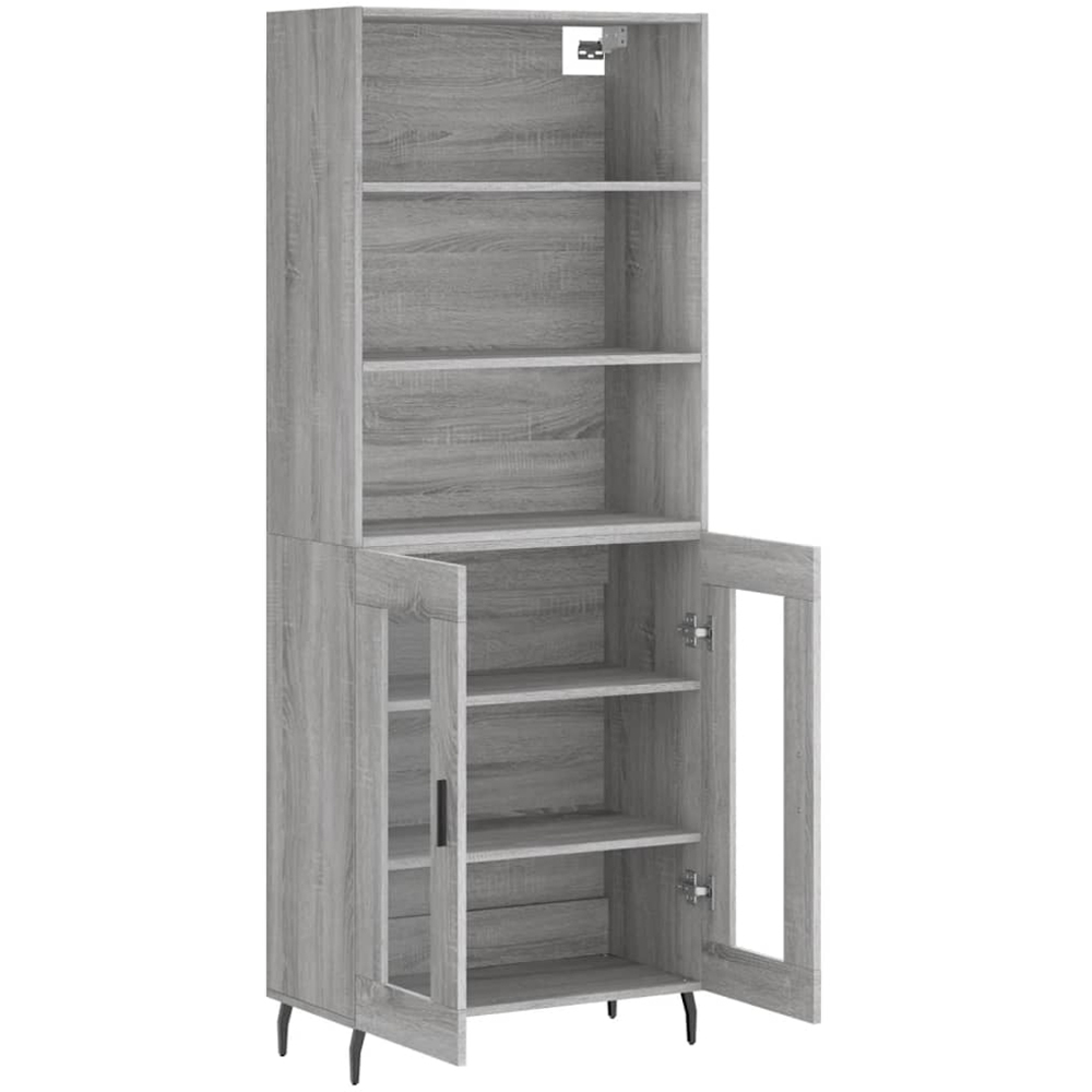 vidaXL 2 Glass Door 3 Shelf Grey Sonoma Highboard Image 4
