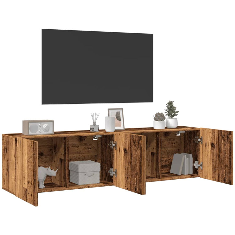 vidaXL 2 Door Old Wood Wall Mounted TV Cabinet Set of 2 Image 3