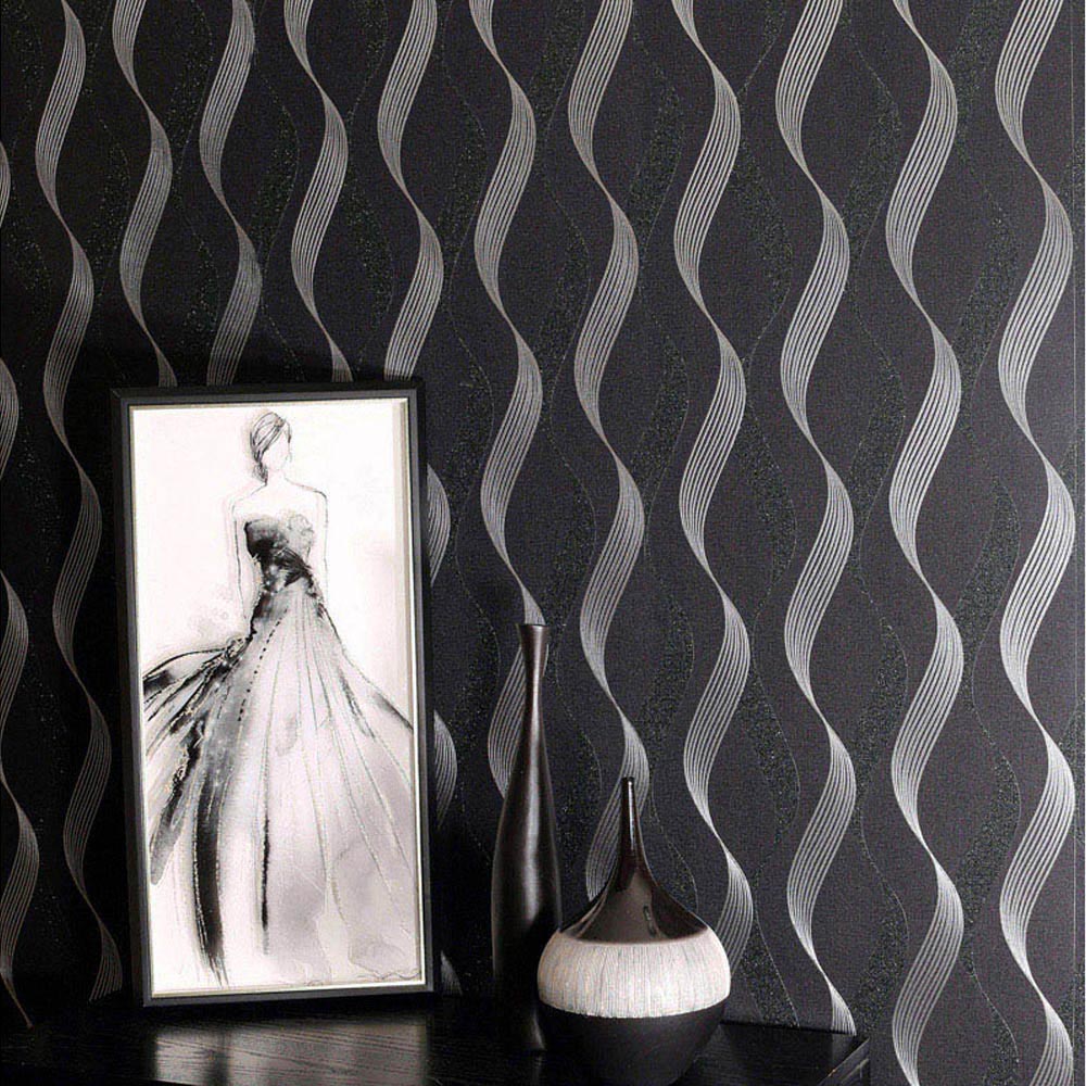 Arthouse Luxe Ribbon Black and Silver Wallpaper Image 4