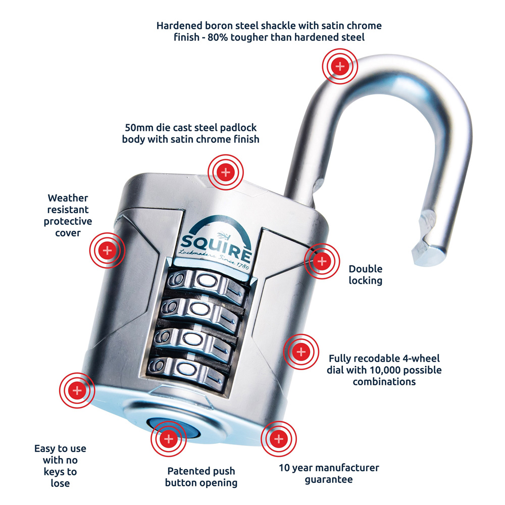 Squire 50mm 4 Wheel Combination Boron Shackle Padlock Image 6