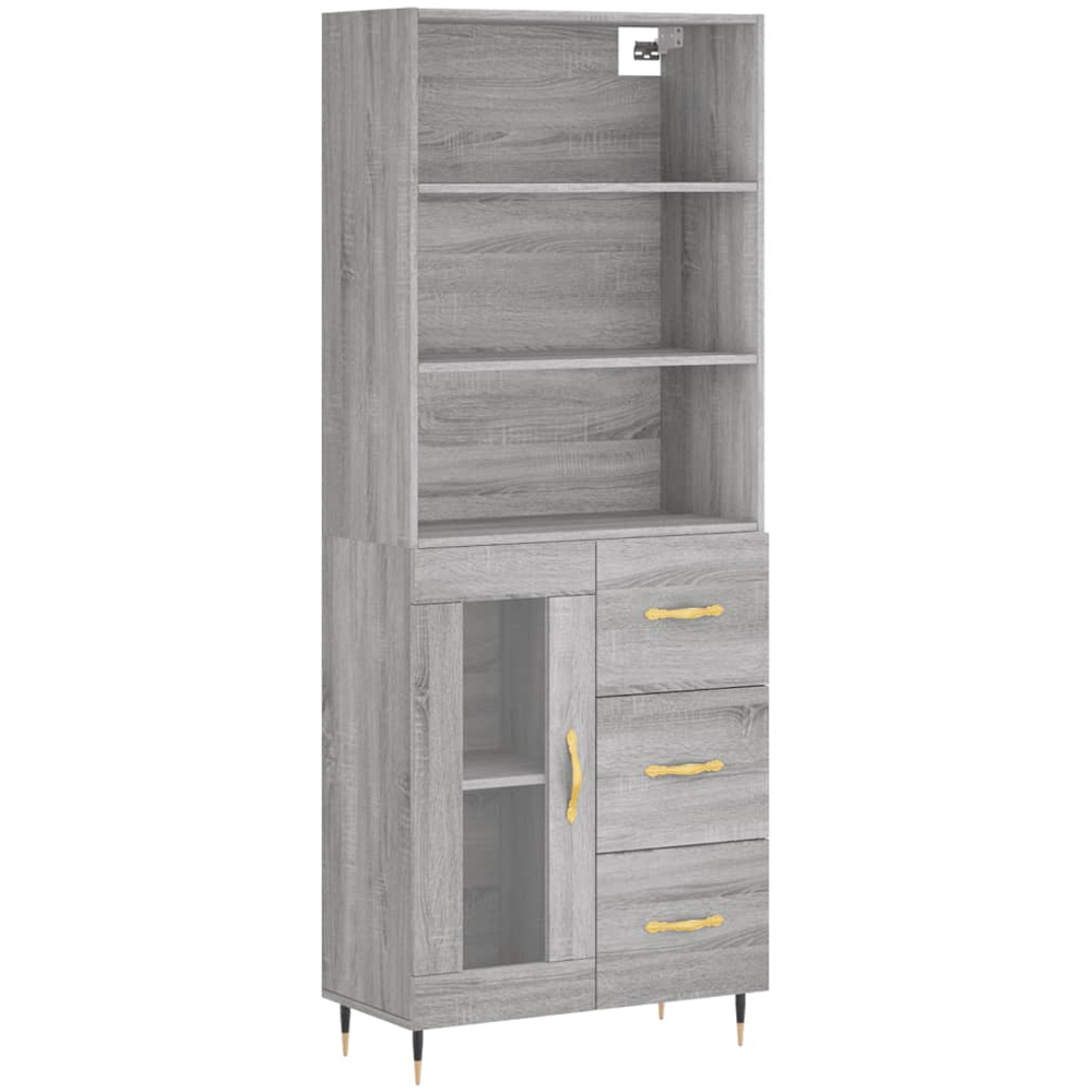 vidaXL Single Glass Door 3 Drawer 3 Shelf Grey Sonoma Tall Highboard Image 2