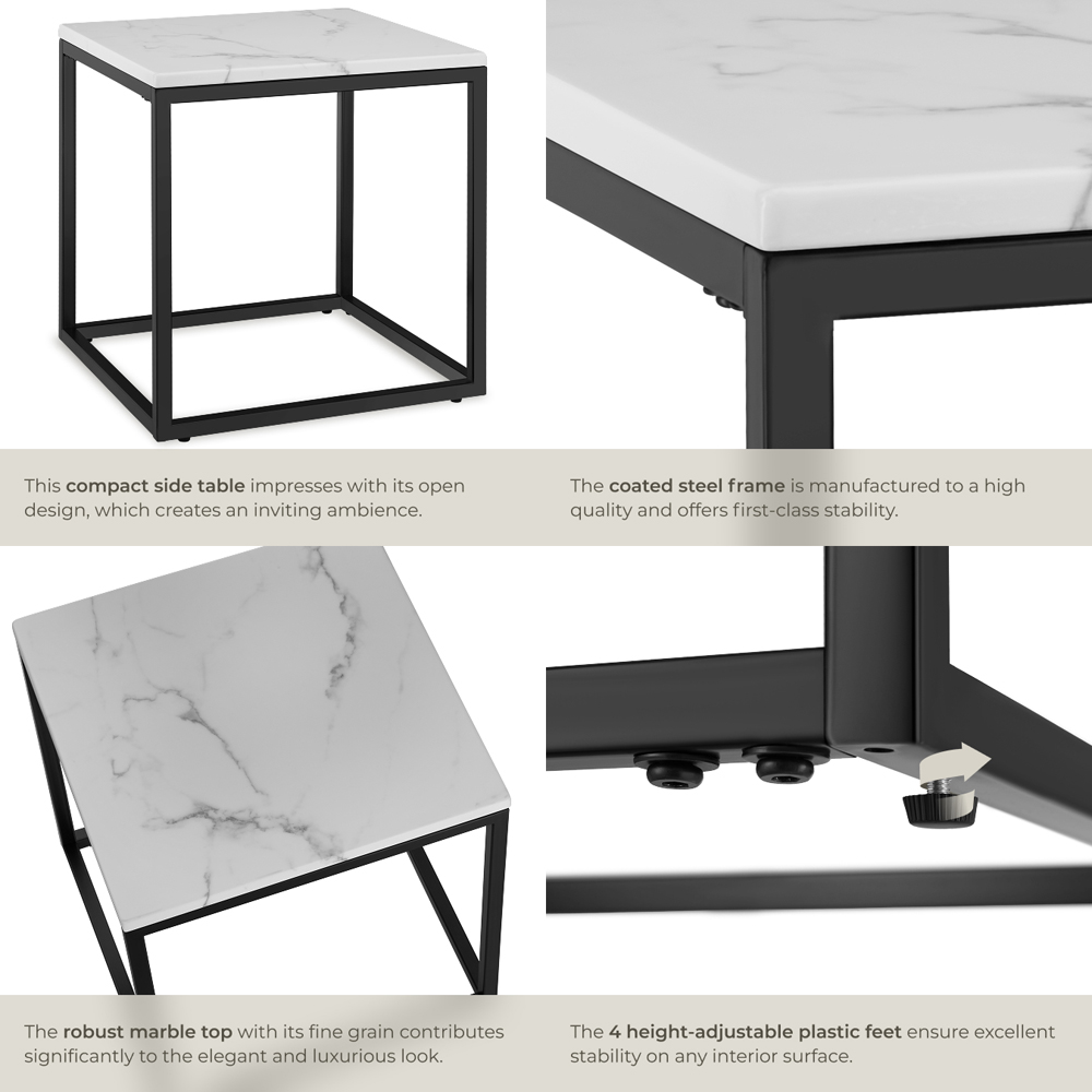 tectake Alysia Black and White Marble Top Square Side Table Image 4