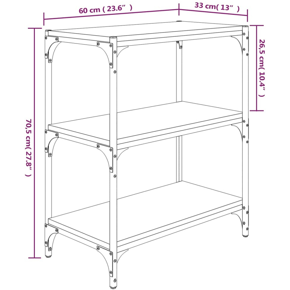 vidaXL 3 Shelf Sonoma Oak Bookcase Image 9
