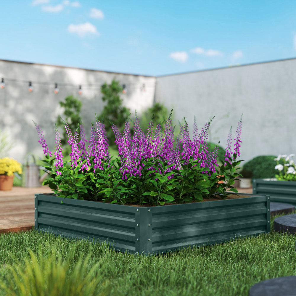 Outsunny Green Galvanised Steel Square Raised Garden Bed Planter 30 x 120 x 120cm Image 3