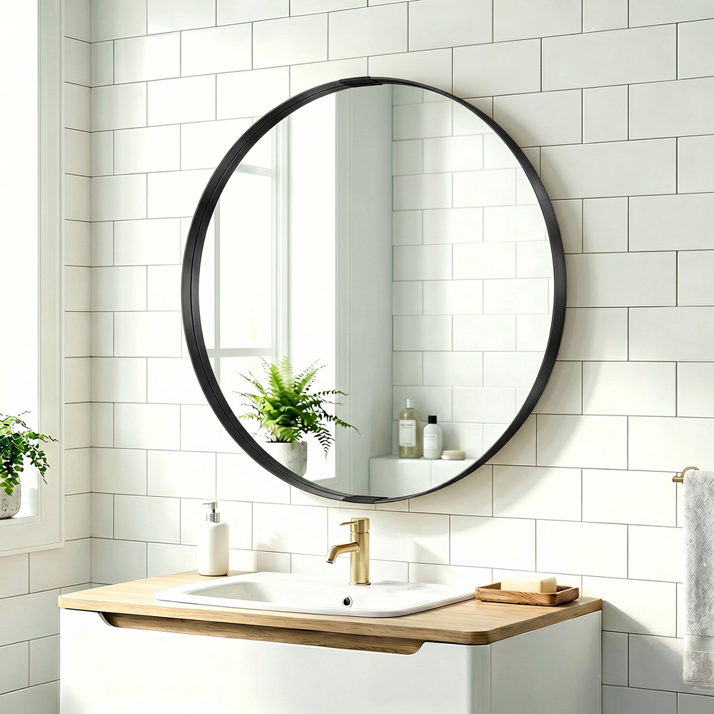 HOMCOM Black Wall Mounted Bathroom Mirror 61cm Image 2