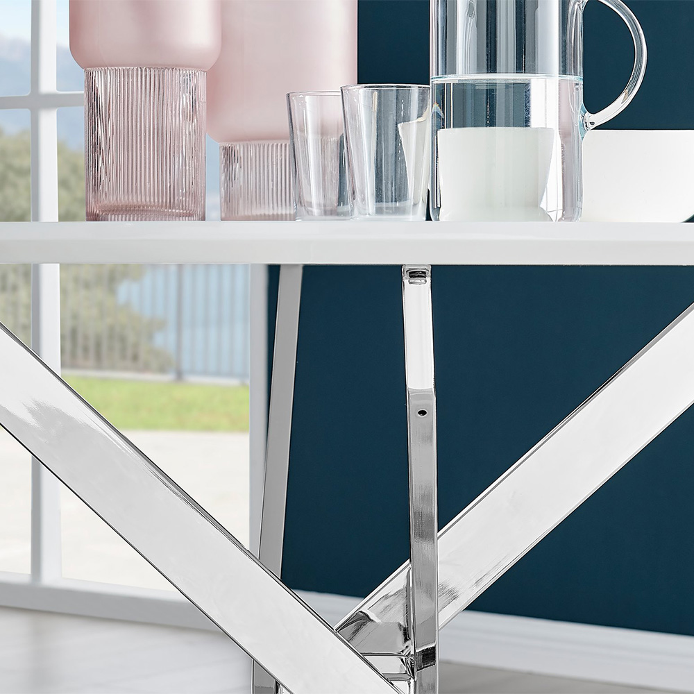 Furniturebox Arona Cesano 6 Seater Round Dining Set White High Gloss Grey Image 5