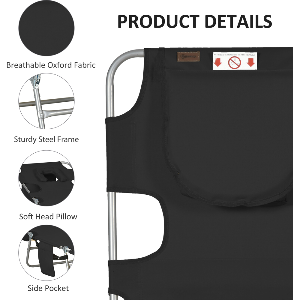 Outsunny Black 5 Level Adjustable Folding Sun Lounger with Reading Hole Image 6